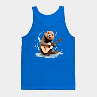 Cute Sea Otter playing guitar Tank Top